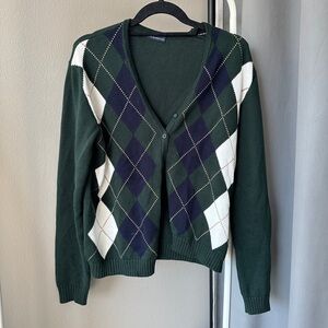 Green Argyle V-Neck Sweater